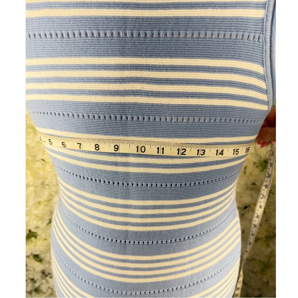 🌸 Light Blue & White Striped Knit Midi Dress | Size L 🌸 - Picture 8 of 11